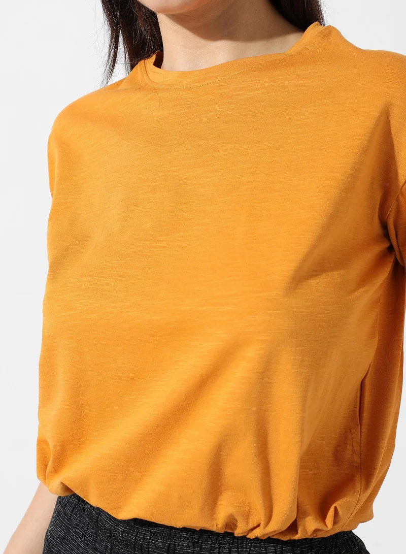 Pinacolada  Women's Solid Mustard Yellow Cinched Top for Women | Best Price UAE
